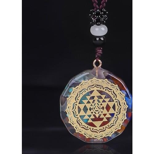 Orgonite Pendant Sri Yantra Necklace Sacred Geometry Chakra Energy Necklace Healing Energy Necklace Meditation Jewelry