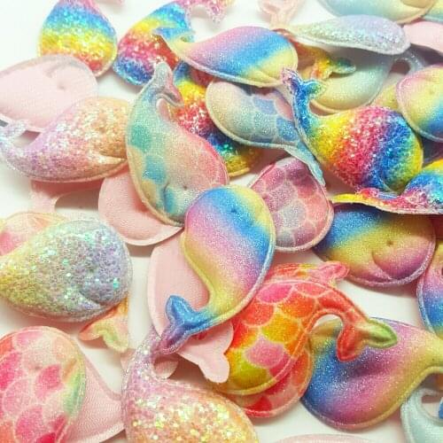10pcs Glitter Craft Patches Rainbow Cartoon Dolphins Hair bow Accessories Handmade Colthes Decor Craft Patch DIY Crafts Supplies