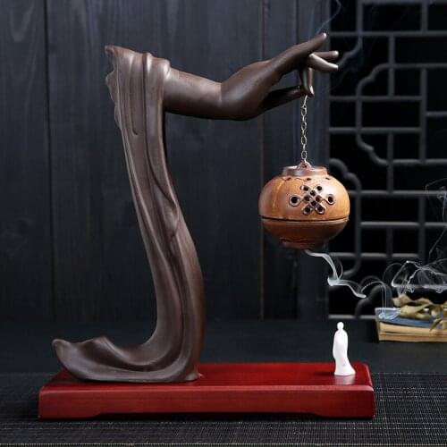 Hanging Backflow Incense Burner Bedroom Creative Purple Clay Incense Burner Antiquity Hand Holder Incensario Home Decor EI50IB