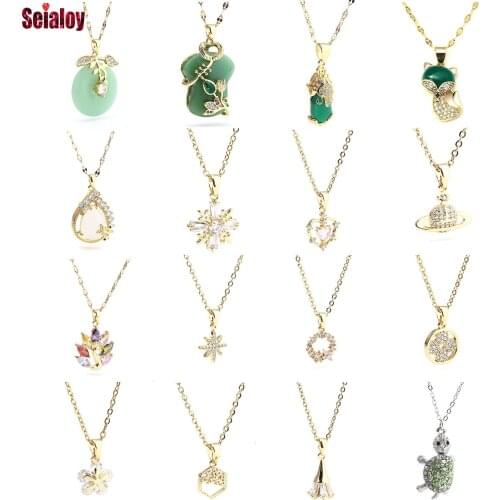 Seialoy Fashion Fine Pendant Gold Necklace For Women Man Original High Quality Zircon Flowers Dangle Charm Jewelry Girl Collar