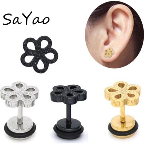 SaYao 2 Pieces Stainless Steel Stud Earring Polished Flower Earrings Tragus Ear Piercing Cute Love Flowers Earrings Women Gift