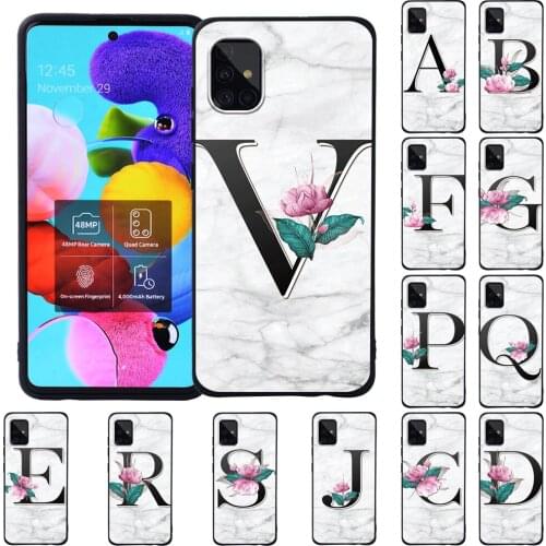 Silicone Phone Case on For Samsung Galaxy A10/A20E/A30S/A40/A50/A50S/A70/A70S/A51/A71 Luxury White Marble Letters Pattern Cover