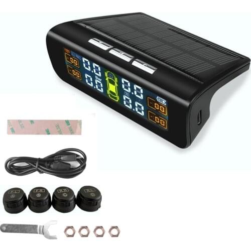 New Tire Pressure Monitor System Solar Power USB TPMS Car Truck Tyre Pressure Gauge Temperature warning with 4 external Sensors