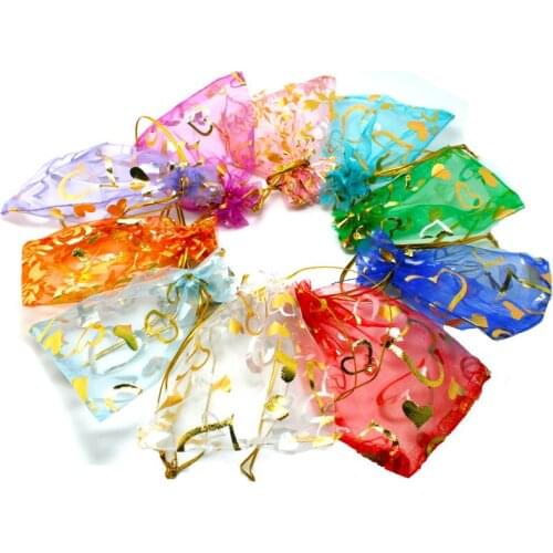 Hot 10pcs/set Organza Jewelry Wedding Gift Pouch Bags 9*12cm Inch Mix Color for Party Holiday New Year Use PDB01-04GMX