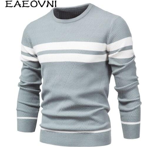 EAEOVNI Mens Strip Sweater Japanese Style Knitted Sweaters Men Autumn Winter Cotton Pullover Man Crew Neck Harajuku Sweatshirt