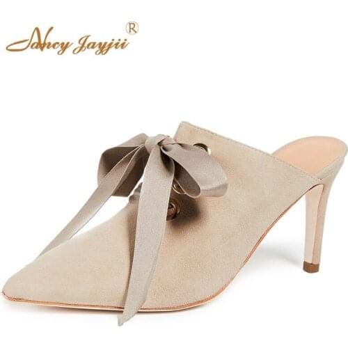Nancyjayjii Women Shoes Adult Slippers Flock Pink Solid Butterfly-knot Cross-tied Super High thin heel Outside Sweet Fashion2018