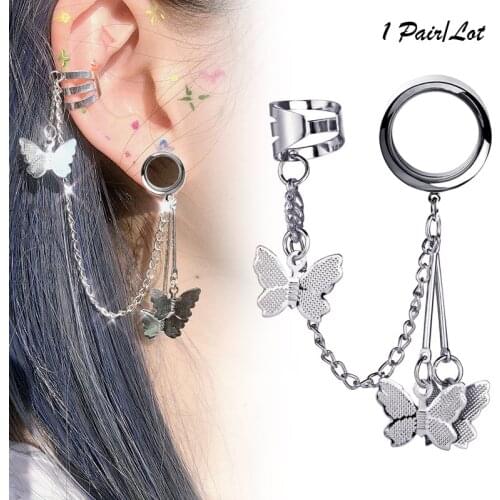 Earring Ear Tunnels Plugs Ear Cuff Hip-hop Long Chain Ear Bone Clip Cool Girl Party Jewelry Ear Reamer In The Ear Piercing