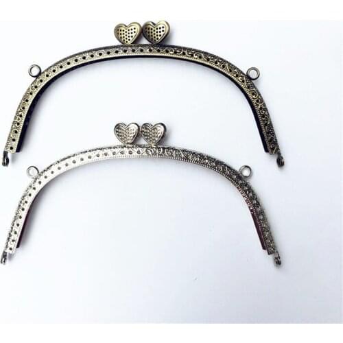 16.5cm heart kiss buckle vintage bronze silver color women coin bag making DIY metal purse frame clasp 5pcs/lot