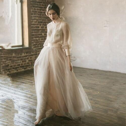 Tulle Long Skirt Women A line Satin Band Natural Waist Mesh Skirts With Lining Voile Fairy Skirt faldas