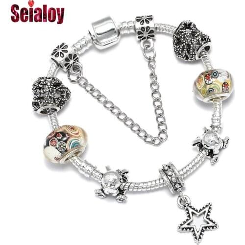 Seialoy Fashion Bunny Star Heart-shaped Beaded Shiny Starry Charm Bracelets For Women Girl Original Silver Color Bracelet Gifts