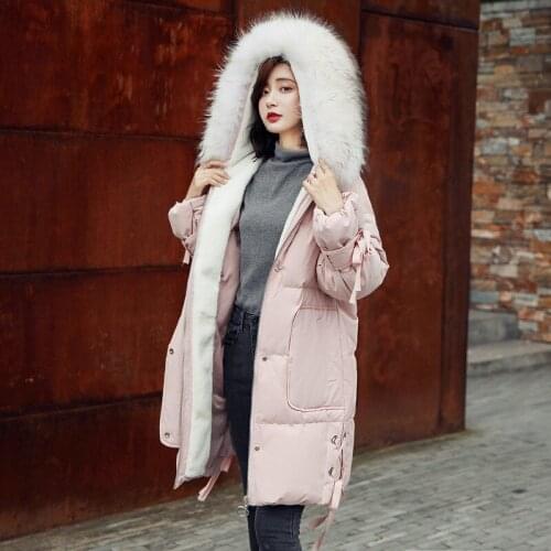 Winter 2018 new Korean urban leisure fashion elegant pure color real fur collar and thickened down jacket 90138