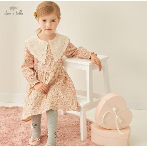 DKD18363-1 dave bella autumn girls fashion letter print draped dress children sweet dress kids infant lolita clothes