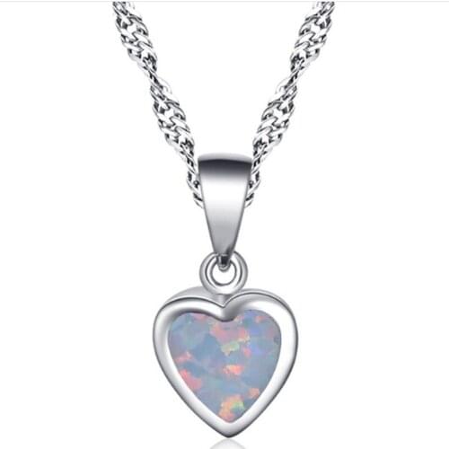 Fashion Blue Opal Heart Pendant Necklace Chain Necklaces Women Charm Jewelry Valentines Day Gift Collares De Moda 2020