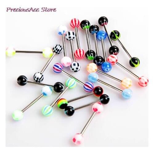 10pcs/Lot Fashion 316L Steel Mixed Colors Tongue Tounge Rings Bars Barbell Tongue Piercing Body Jewelry