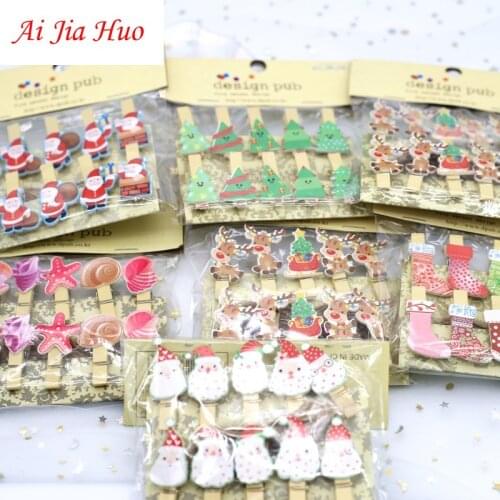 35mm Colorful Christmas Cartoon Series Wooden Clip DIY Handmade Kindergarten Childrens Gift Photo Wall Decoration 10 Pieces