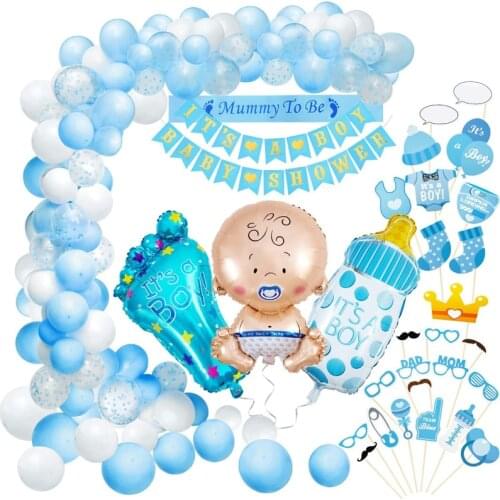 56pcs/Set Baby Shower Boy Girl Party Decorations Mummy To Be Shoulder Strap Photo Props Banner Baby Shower Balloon Supplies