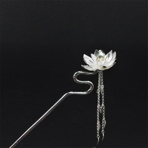 925 Sterling Silver Hair Stick Lotus Flower Accesories for Women Jewelry Handmade Luxury Dangle Hair Pins Free Drop Shipping
