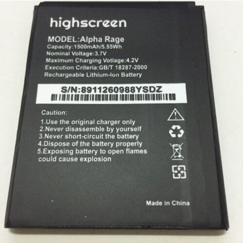 1500mAh Alpha Rage Battery For Highscreen Alpha Rage 1500mah battery Cell phone Replacement Batteries High capacity batter