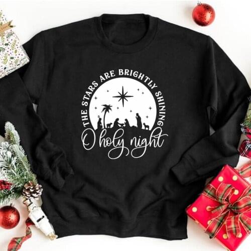 The Stars Are Brightly Shining Sweatshirt Fashion Winter Christmas Holiday Pullovers Women Religious Christian Jesus Sweatshirts