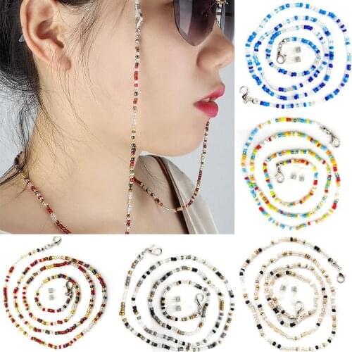 1Pcs Rice Beads Glasses Chains Mask Holder Chain Bohe Glasses Lanyard Colorful Beads Glasses Chain Eyeglass Glasses Ropes