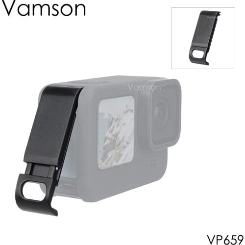 Vamson Black Side Protective for GoPro Hero9 Rechargeable Battery Cover Charging Port Protection for Hero 9 Accessory VP659B