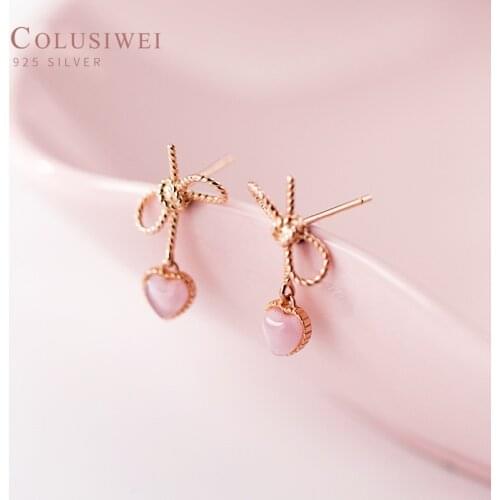 Colusiwei 925 Sterling Silver Fashion Elegance Bowknot Dangle Earrings Heart Shape Natural Oval For Women Silver Drop Earings