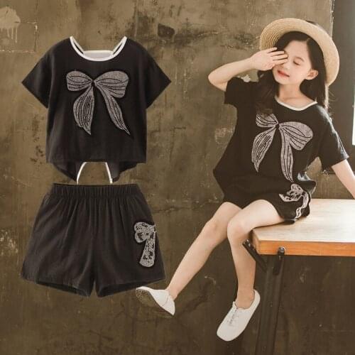Children Clothes Girls Summer Clothes 2019 Girls Outfits Fashion Bow Top+Shorts 2PCS Set Teenage Girls Clothing Kids Clothes