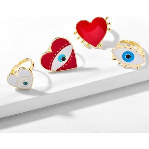 Street Shot Popular Hand Decoration Alloy Mouth Drop Oil Heart-shaped Smile Ring Women Fashion Party Rings Open Rings