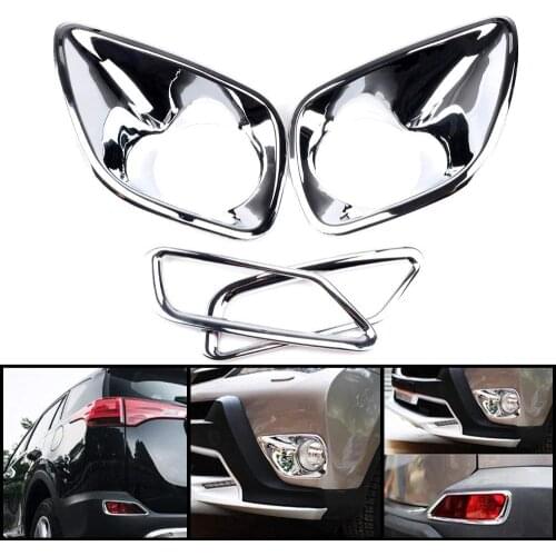 Chrome Front + Rear Fog light lamp Cover Trim For Toyota RAV4 2013 2014 2015
