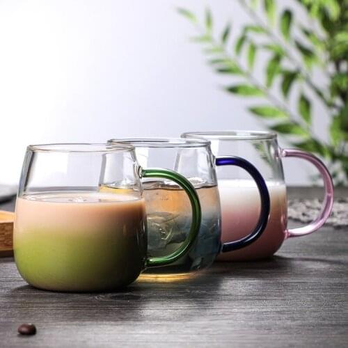 Northern European style Coffee cup Colorful handle Cup Sap Milk Cup Creative heat resistant Flower Wine Beer Glass Tea cup