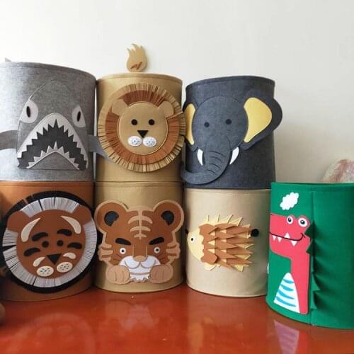 Cartoon Pattern Ins Style Storage Basket Clothes Grocery Elephant Lion Shark Hog Dinosaur Storage Bucket Foldable Storage Tool