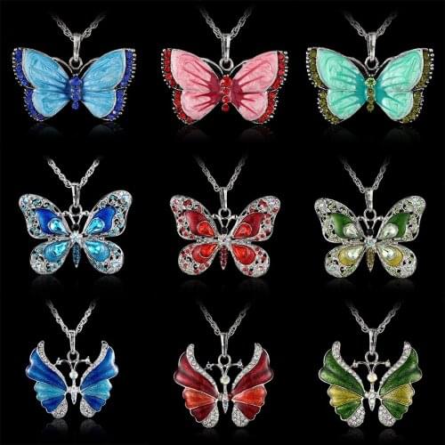 Small Animal Butterfly Chain Necklaces Women Hot Sale Enamel Colorful Cute Butterfly Pendant Chain Necklaces Jewelry Accessories