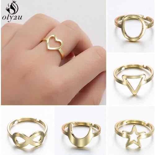 Minimalist Jewelry Gold Color Geometric Stainless Steel Rings for Women Lovely Heart Round Infinity Finger Ring Girls Xmas Gifts