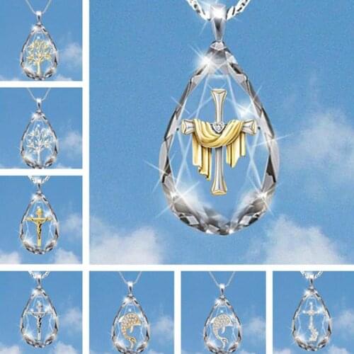 Fashion Cross Silver Gold Necklace Pendant White Sapphire Jewelry Xmas Gift
