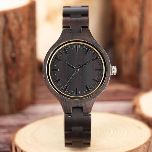 Fashion Handmade Minimalist Full Wooden Quartz Watches Natural Ebony Bamboo Women Wristwatch Ladies Sports Reloj de madera 2020