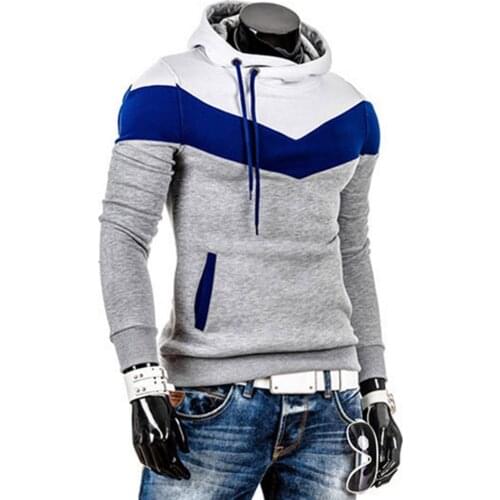 Fashion Men Color Block Patchwork Hooded Long Sleeve Pullover Hoodie Sweatshirt