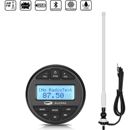 Marine Bluetooth Radio Watertight Stereo Audio Receiver Car MP3 Player+Boat Radio AM FM Antenna For RV ATV Yacht Truck Motorcycl