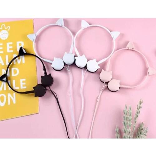 Cute Cartoon Cat headphones 3.5mm Wired Earphone Kitty Music Headset girl gift Earbuds with mic For Android iPhone PC Gamers