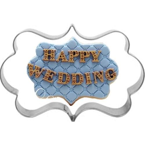 Stainless Steel Blessing Wedding Plaque Frame Fondant Cookie Cutter Biscuit Sugarcraft Kitchen Mould Baking Pastry Tool