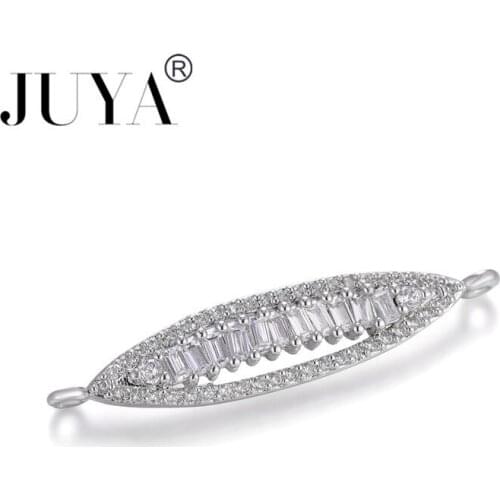 New Fashion Jewelry Copper Cubic Zirconia Long leaves Charm 2 hole pendant connectors for Bracelet Necklace Diy jewelry Making