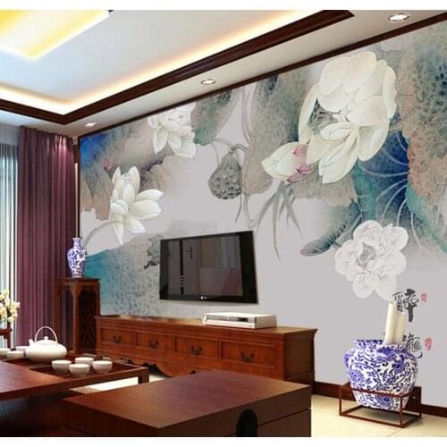 Custom retro wallpaper,Elegant lotus large murals papel de parede,hotel living room tv sofa wall bedroom landscape wall mural