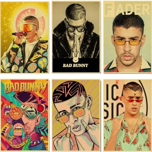 WTQ Bad Bunny Canvas Painting Portrait Retro Poster Wall Decor Wall Art Picture for Living Room Decoration Home Deco