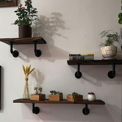 Modern 30cm 60cm Wall Shelf Pipe Support Wooden Diy Decorative Nordic Shelve for Home Decor Living Room