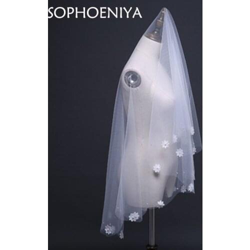 1.5 Meters Long Bridal Veils One-Layer Headdress Wedding Dress Simple Appliqued Sweet Short Marriage Headwear