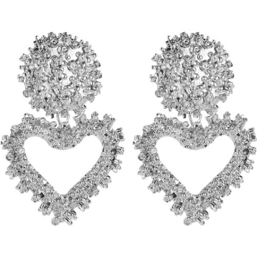 Embossed Fashion Geometric Sweet Heart Golden White Rose Gold Abrazine Alloy Dangle Earrings Drop Earrings For Women