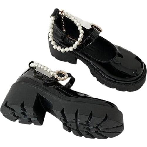 2021 New Pearl British Leather Shoes Fashion Retro Spring, Summer and Autumn Mary Shoes Japanese High-heeled Womens Shoes
