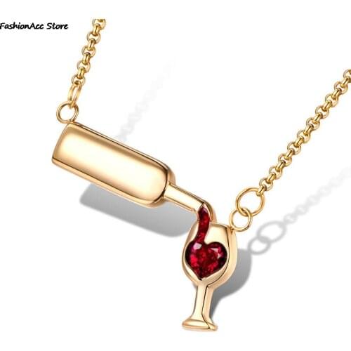 Womens Fashion Stainless Steel Wine Glass New Necklace & Pendant Cubic Zirconia Unique Design Necklace Wine Necklace