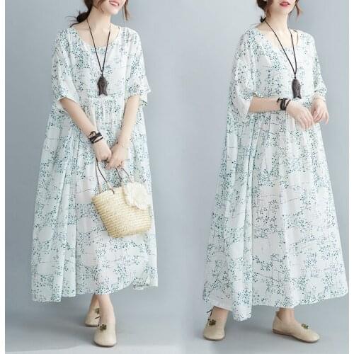 Women Casual Long Dress Large Size Summer Sundress Lady Vestidos 2021 Oversize Loose Prairie Chic Beach Bohemian Dress Sundress