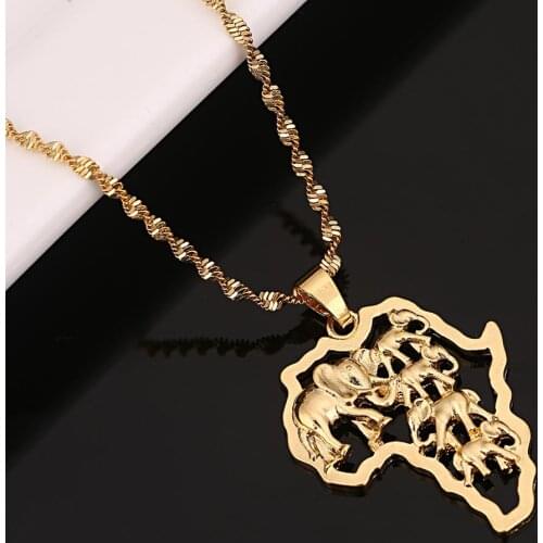 Gold Color Africa Elephant Necklace African Map Hiphop Trendy Animal Chain Jewelry