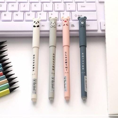 1Set Kids Stationery Cartoon Pattern erasable neutral pen with thermal eraser student office stationery Black Ink/Blue Ink